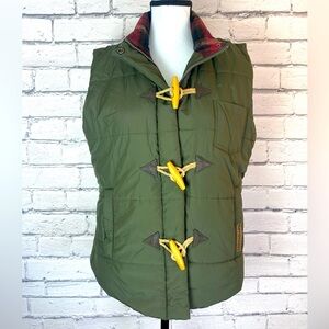 Legendary Whitetails Green Puffer Vest Flannel Collar Button Accents Size Medium